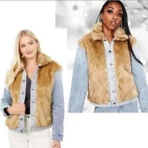 “NWT”Levi's Tan Faux Fur and Denim Levi Jean Jacket